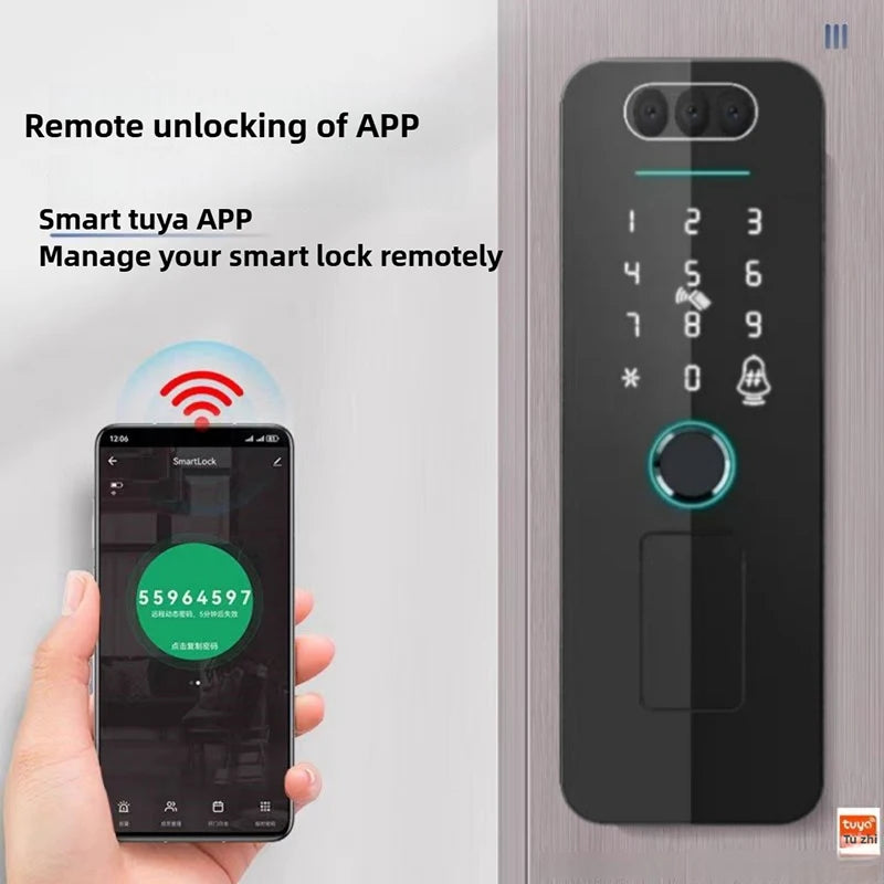Smart WiFi Door Lock Waterproof Tuya Face Recognition Fingerprint RFID Card Password APP Control Rechargeable Li-Battery Include