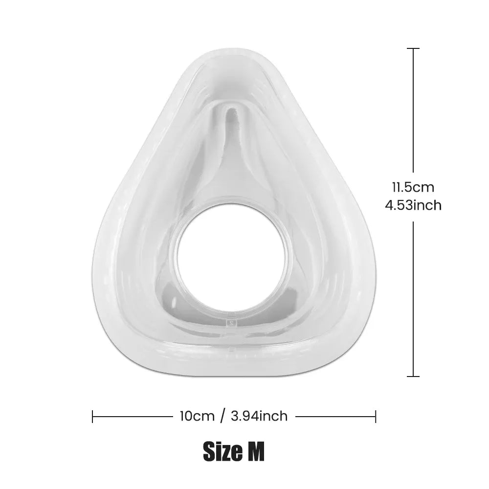 Clear size M CPAP mask cushion replacement for sleep apnea therapy, featuring a transparent, ergonomic design.