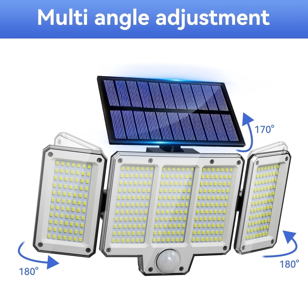309LED Split Panels Solar Motion Sensor Lamp, 3 Side Outdoor Solar Security Wall Lamp with 3 Lighting Modes, IP65 Waterproof 270° Wide Angle Street Lamp, for Garden Yard Driveway