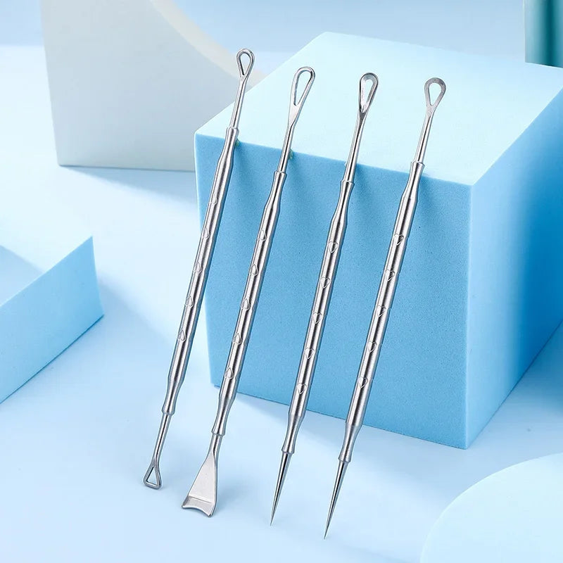 Blackhead Remover Tool Kit 4pc - Professional Stainless Steel Acne Set Scrubs Treatments Tidesmit