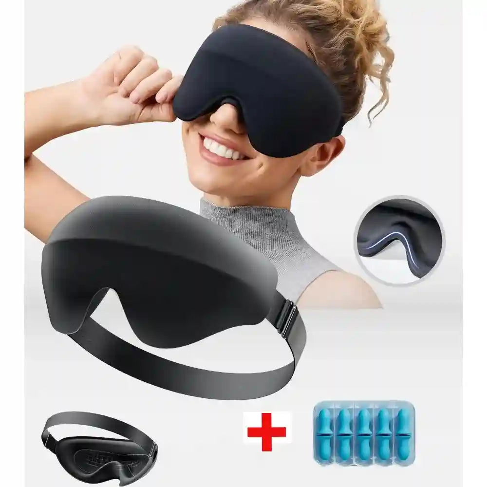 3D Contoured Memory Foam Sleep Mask for Travel - Breathable Eye Cover Eye Massage Instrument Tidesmit