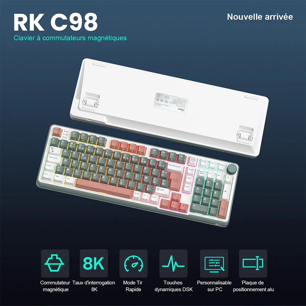 RK ROYAL KLUDGE RK C98 Magnetic Keyboard 0.01mm Rapid Trigg 8K SOCD/Rs 0.125ms PBT RGB Wired Mechanical Esports Gaming Keyboard