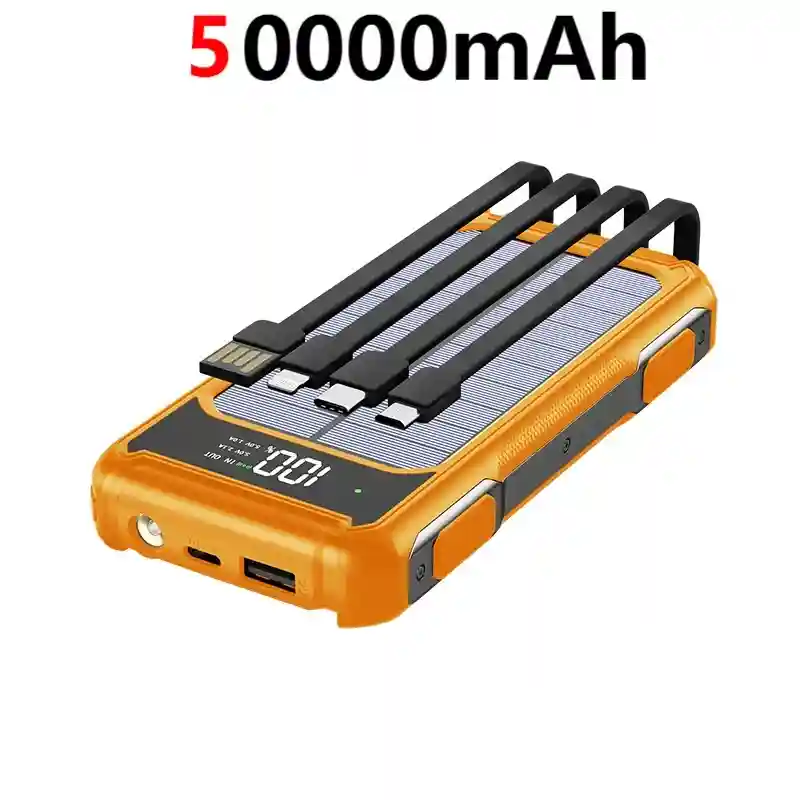 Solar Power Bank 200000mAh with Built-in Cables | Tidesmit Orange 50000mAh Tidesmit