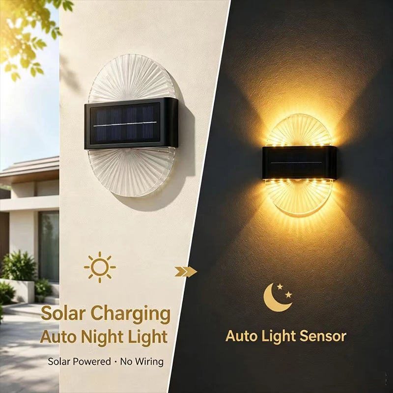 Solar Outdoor Light, Waterproof With Fan-Shaped Lampshade, LED Deck Lights For Patio, Garden, Villa, Wall, Terrace, Railing
