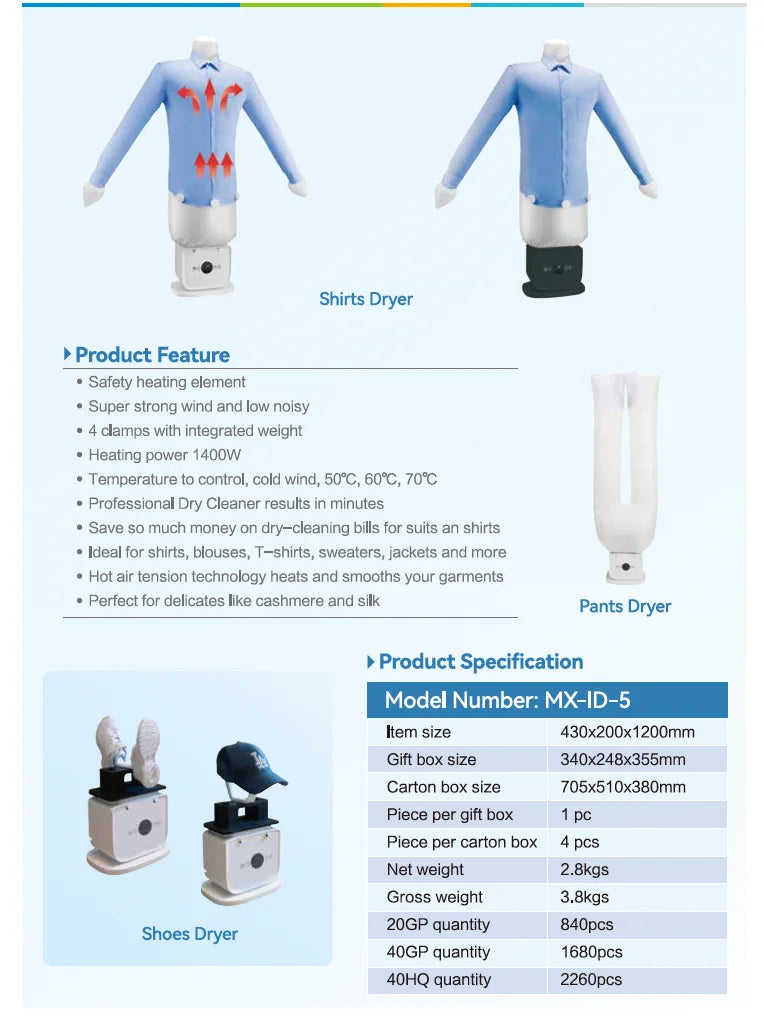 Tidesmit foldable electric heated air dryer and ironing machine showing the compact storage feature for clothes