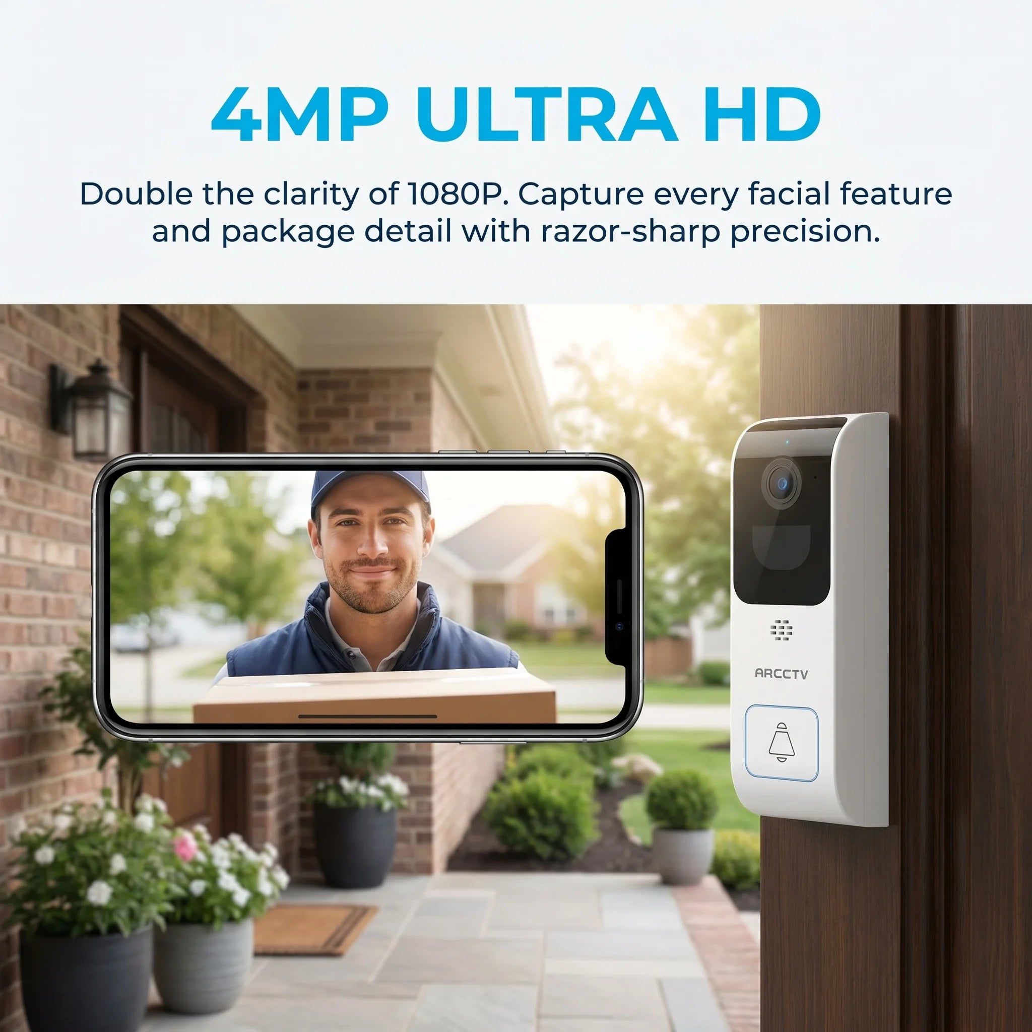ARCCTV 2K Dual-band WiFi HD Video Doorbell Camera With Two-way Intercom Infrared Night Vision Motion Detection IP66 Waterproof