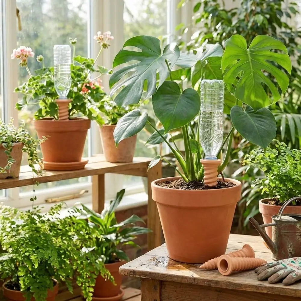 Natural Clay Self-Watering Terracotta Stakes Automatic Irrigation Screws-Shaped Plant Watering Stakes Water Conservation