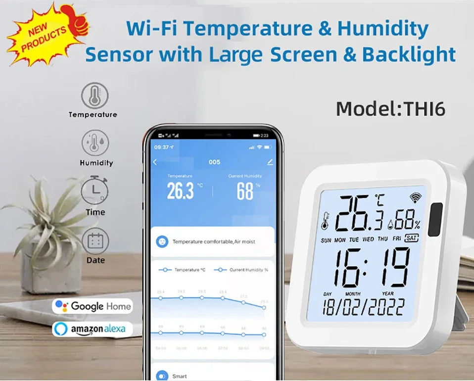 WiFi Temperature Humidity Sensor - Backlit Smart Climate Monitor Tidesmit