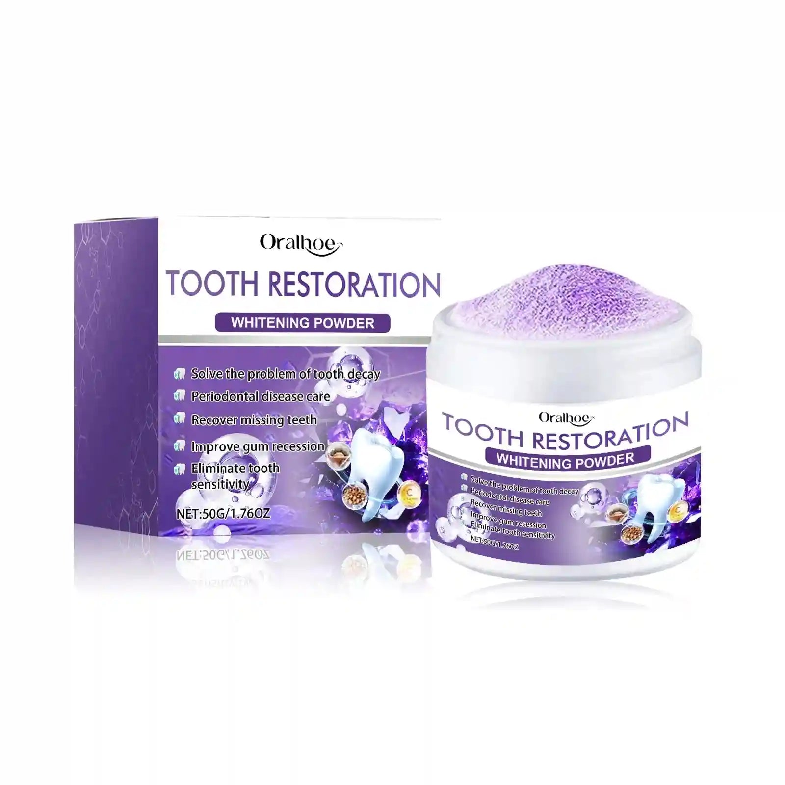 Tidesmit purple teeth whitening powder for plaque removal and stain restoration for fresh breath.