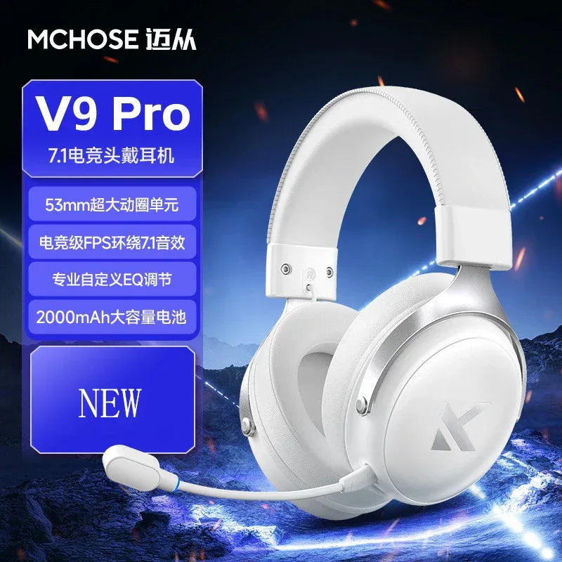 MCHOSE V9 Pro Wireless Gaming Headset: Four-Mode Connectivity Tidesmit V9PRO-white Tidesmit