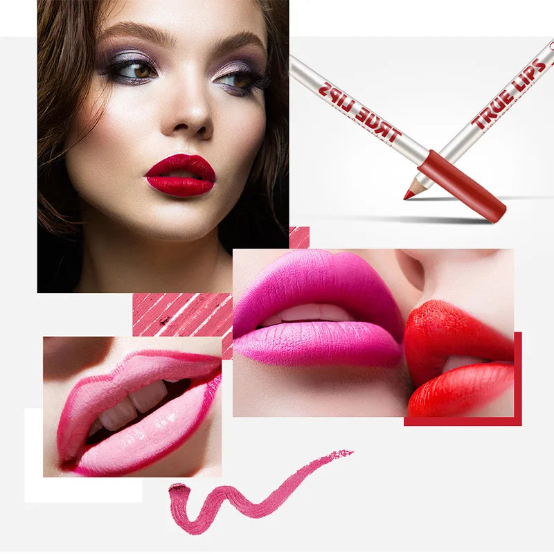 12-piece lipstick and lip liner set featuring long-lasting matte lip colors in red, pink, and nude shades.