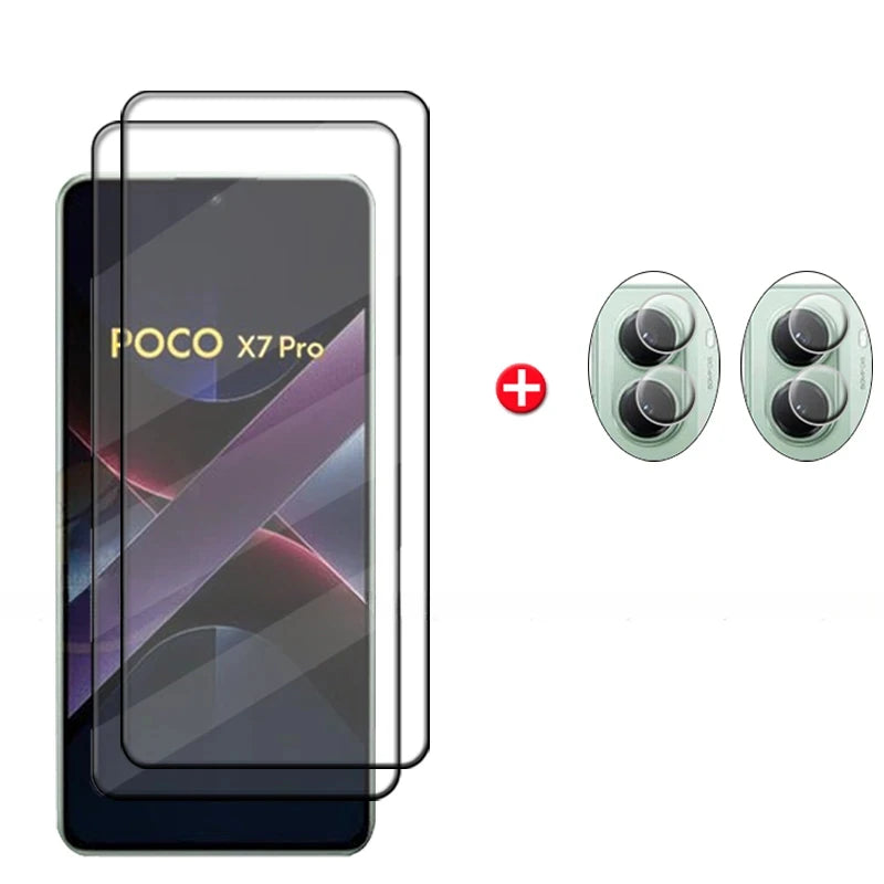 6-in-1Tempered Glass For Xiaomi Poco X7 Pro Lens Glass For Poco X7 Pro Protective Full Screen Protector For Poco X7 Pro AE 2 Glass and 2 Lens For Poco X7 Pro Tidesmit