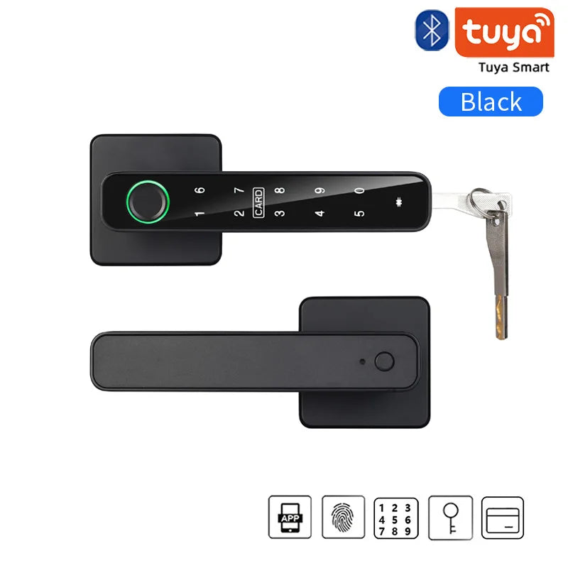 XSDTS Tuya Handle Fingerprint Key Card Digital Smart Door Lock Keypad Key Entry Electronic Lock Home House Apartment