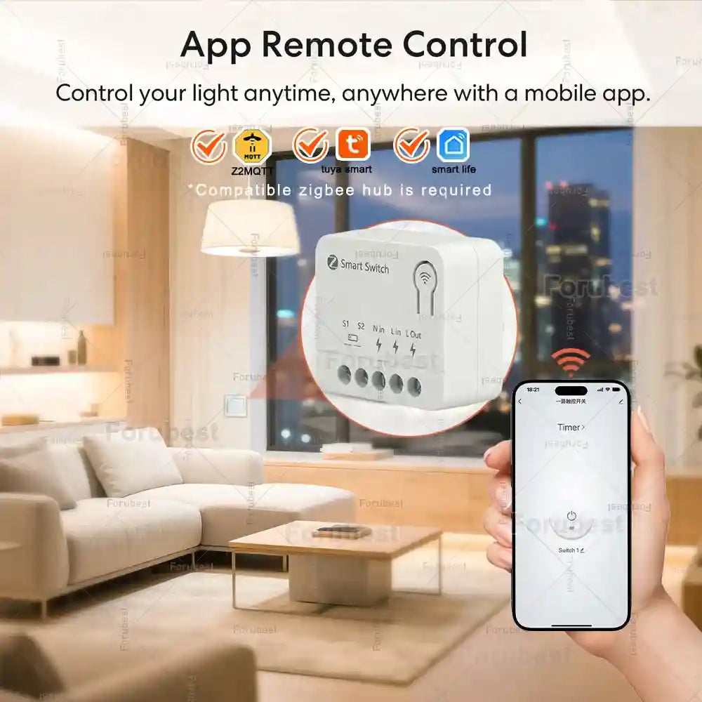 Zigbee Smart Switch Module 10A Remote Timer Relay for Smart Home Tidesmit