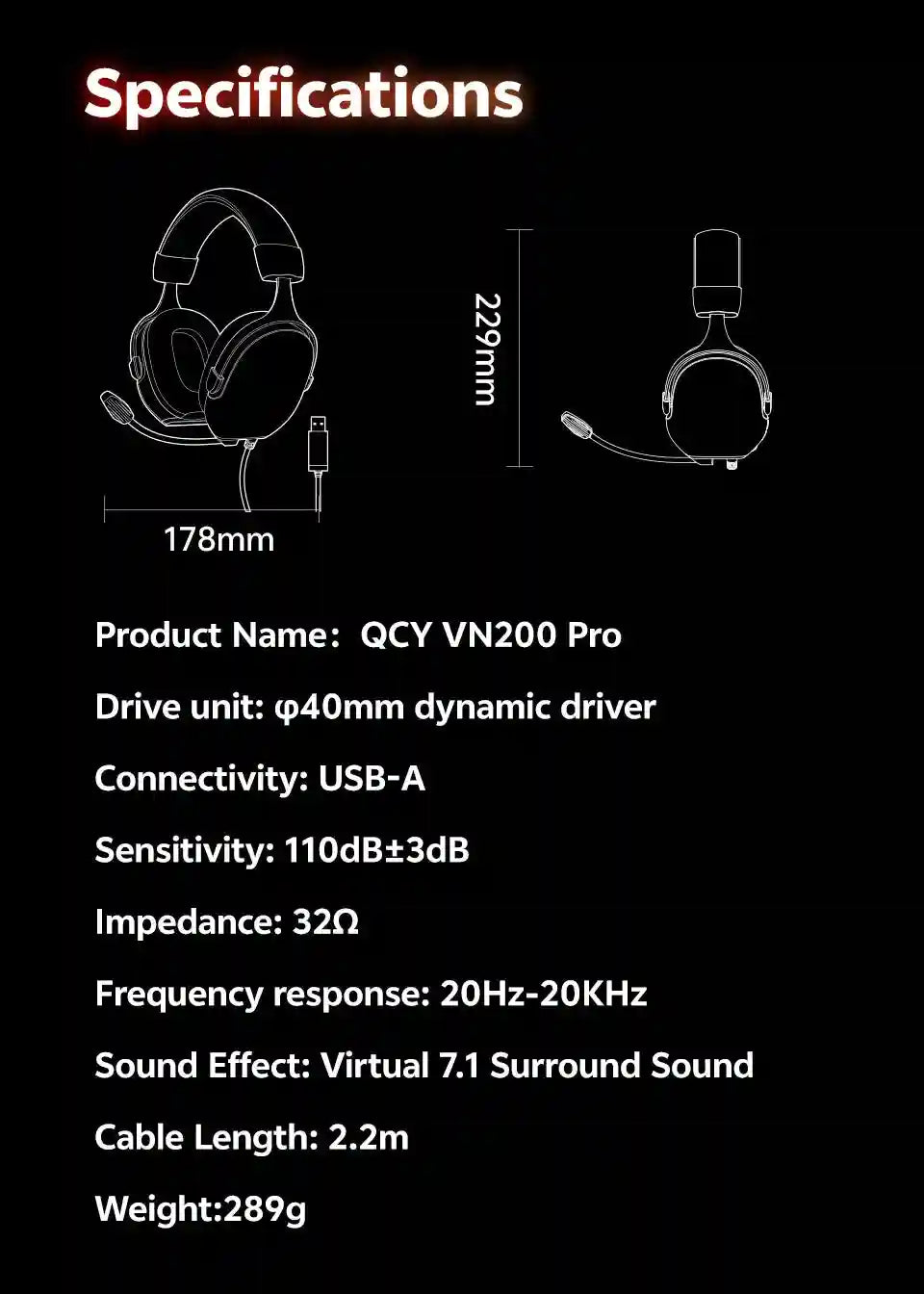 Wired Gaming Headset 7.1 Surround Sound - Ergonomic Over-Ear Black Tidesmit