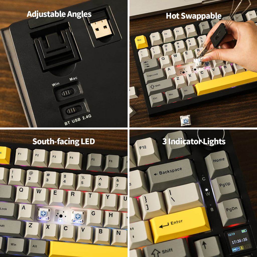 Ajazz AK820 Pro 75% Gasket-mounted Bluetooth 5.1/2.4G Wireless/Wired Mechanical Keyboard with TFT Screen for Mac/Win