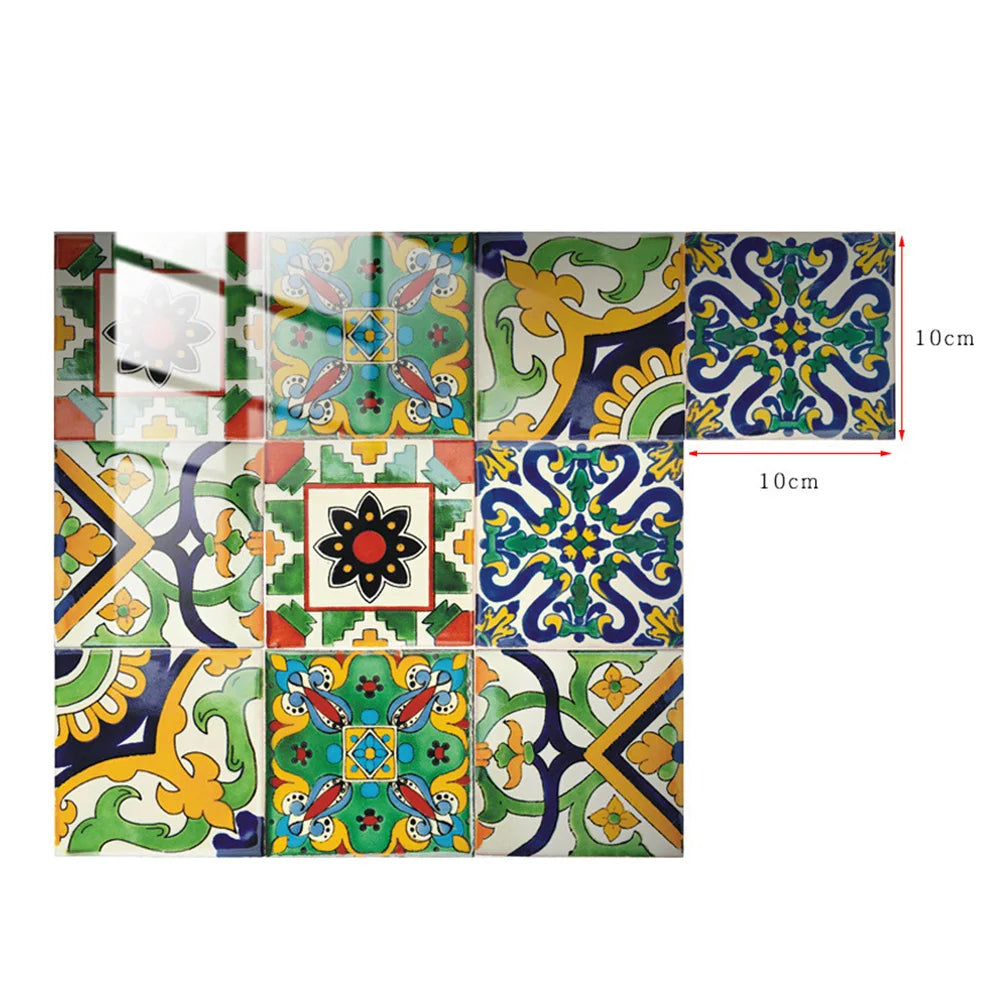10Pcs Tile Decals Waterproof Mandala Backsplash Tile Decals Peel and Stick 10x10cm Self Adhesive for Bathroom Kitchen Backsplash
