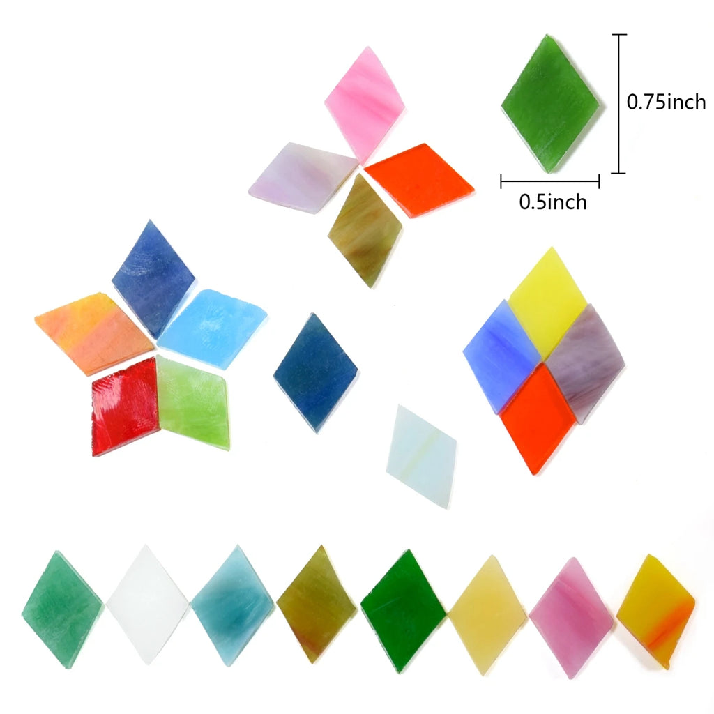 250g diamond shaped colored glass fragments mosaic glass mosaic tiles, randomly mixed colors, DIY handmade painted glass product
