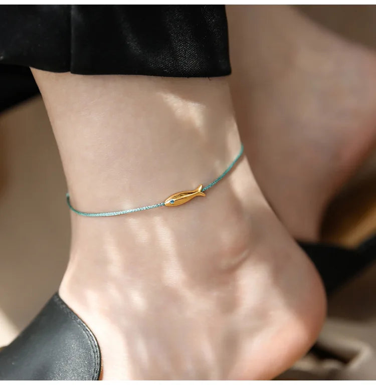 925 Sterling Silver Koi Fish Anklet Rope for Women Girl Cute Fashion Summer Jewelry Dropshipping Wholesale