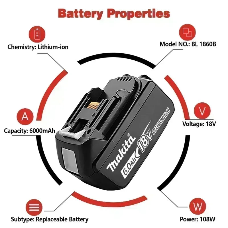 Genuine 6AH Makita BL1860 6ah Battery Power Tools Li-ion Replacement LXT BL1850 BL1840 for 18V Screwdriver with BMS 18v Battery