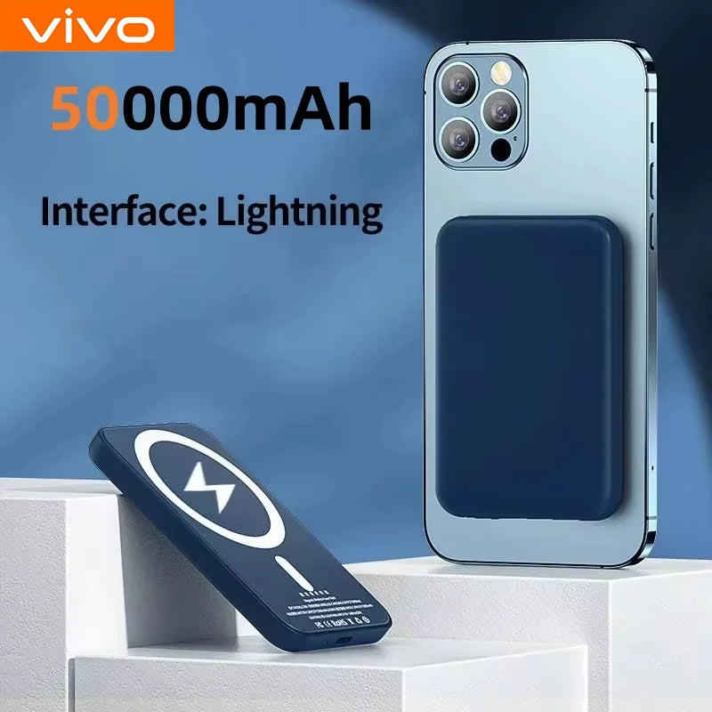 Magnetic Power Bank 50000mAh - Fast Wireless Charger for iPhone Blue 50000mAh Tidesmit