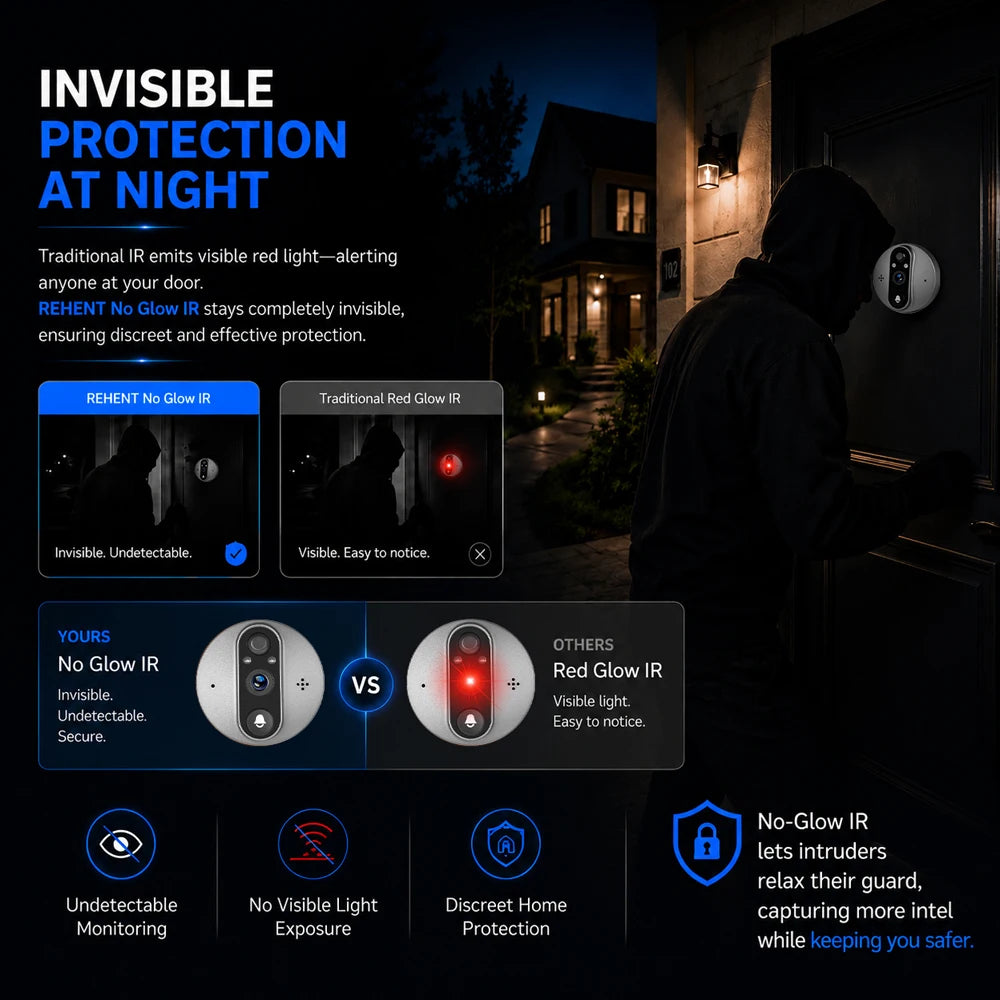 3MP Wi-Fi Tuya SmartLife Battery Powered 940nm No Visible Light Infrared Audio Video Door Eye Digital Viewer PIR Doorbell Camera