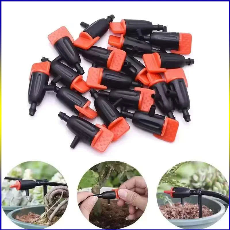 4/7mm LDPE Drip Tubing Kit PP Adjustable Red Cap Dripper + Y Shape Ground Stake DIY Garden Micro Irrigation Watering Accessories