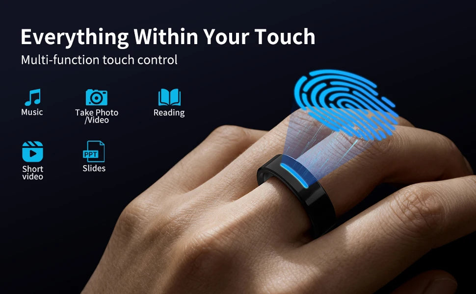 Smart Health Ring - Black Ceramic Fitness Tracker with Biometric Sensors Tidesmit