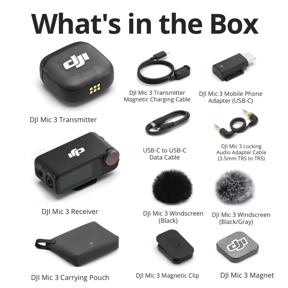 DJI Mic 3 Wireless Lavalier Microphone Kit | 2TX 1RX Dual Channel 1 TX 1 RX China Mainland Tidesmit