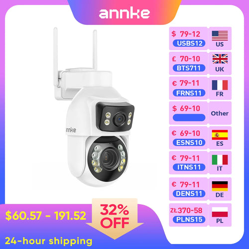 White dual-lens outdoor PTZ security camera with two antennas and wall mount