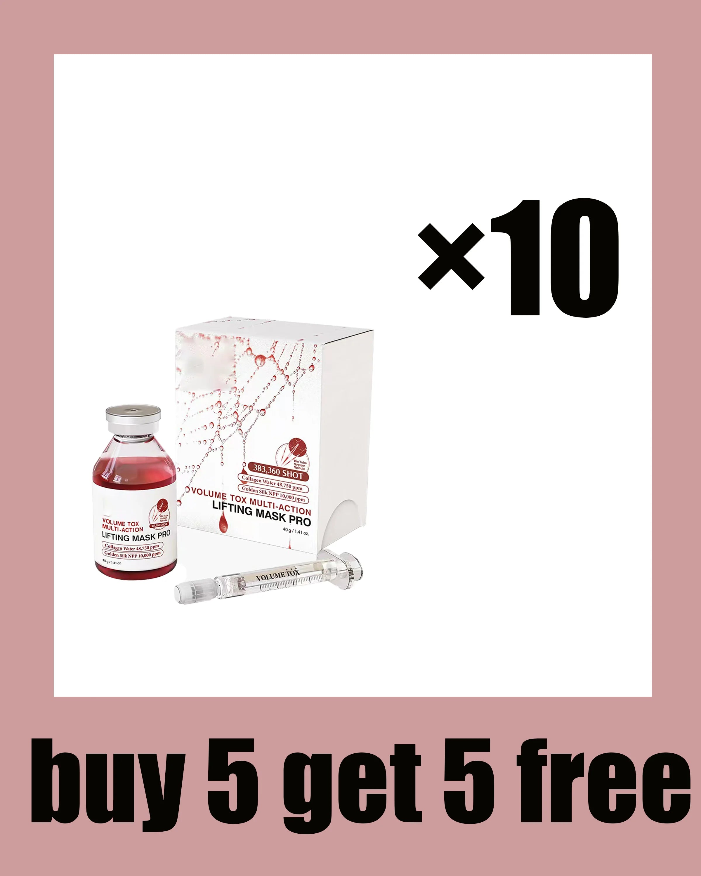 V-line face shaping care kit with red mask bottle, syringe-like applicator, and box