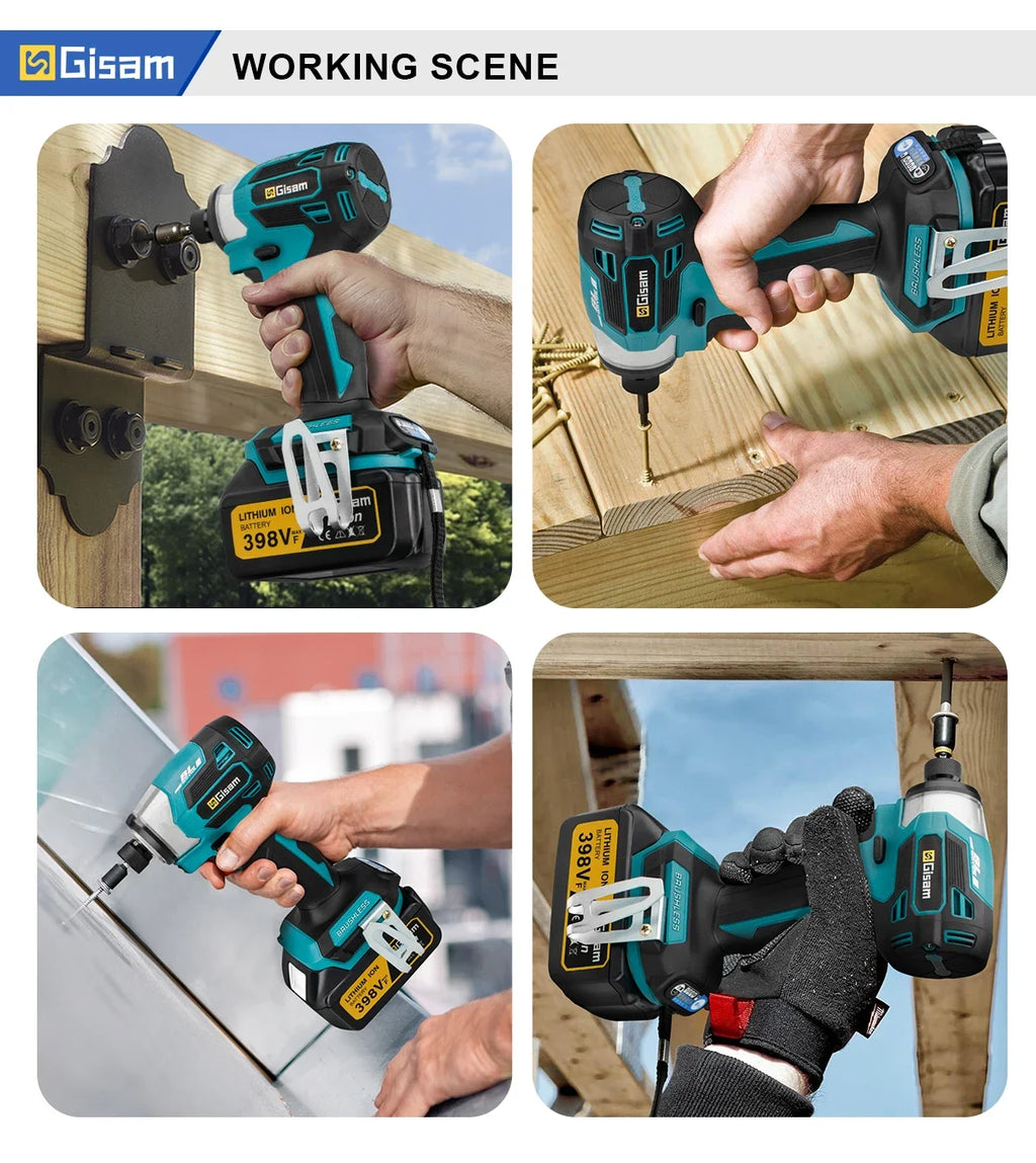 688N.m 1/4'' Brushless Electric Screwdriver Cordless Screwdriver Electric Drill Impact Driver Kit for Makita 18V Battery Pin