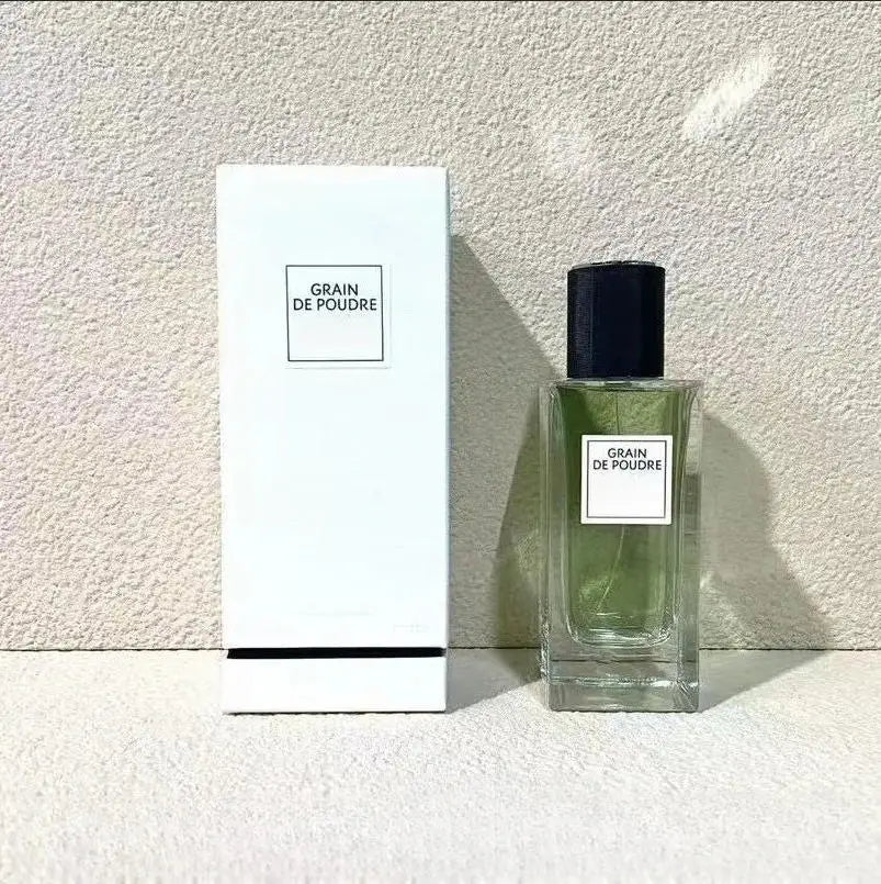 Grain de Poudre 125ml unisex perfume, oriental woody grapefruit floral scent in a tall rectangular glass bottle.