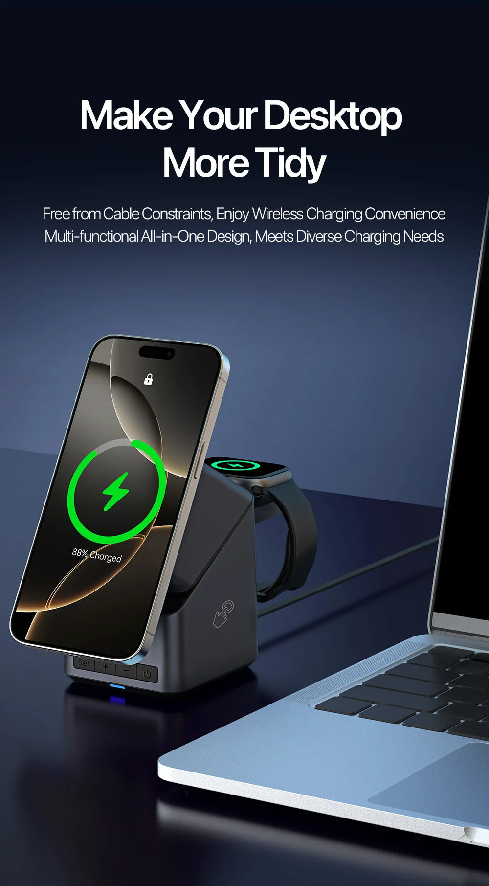 4 in 1 Wireless Charger: Qi Certified Fast Charging Station for Apple Tidesmit
