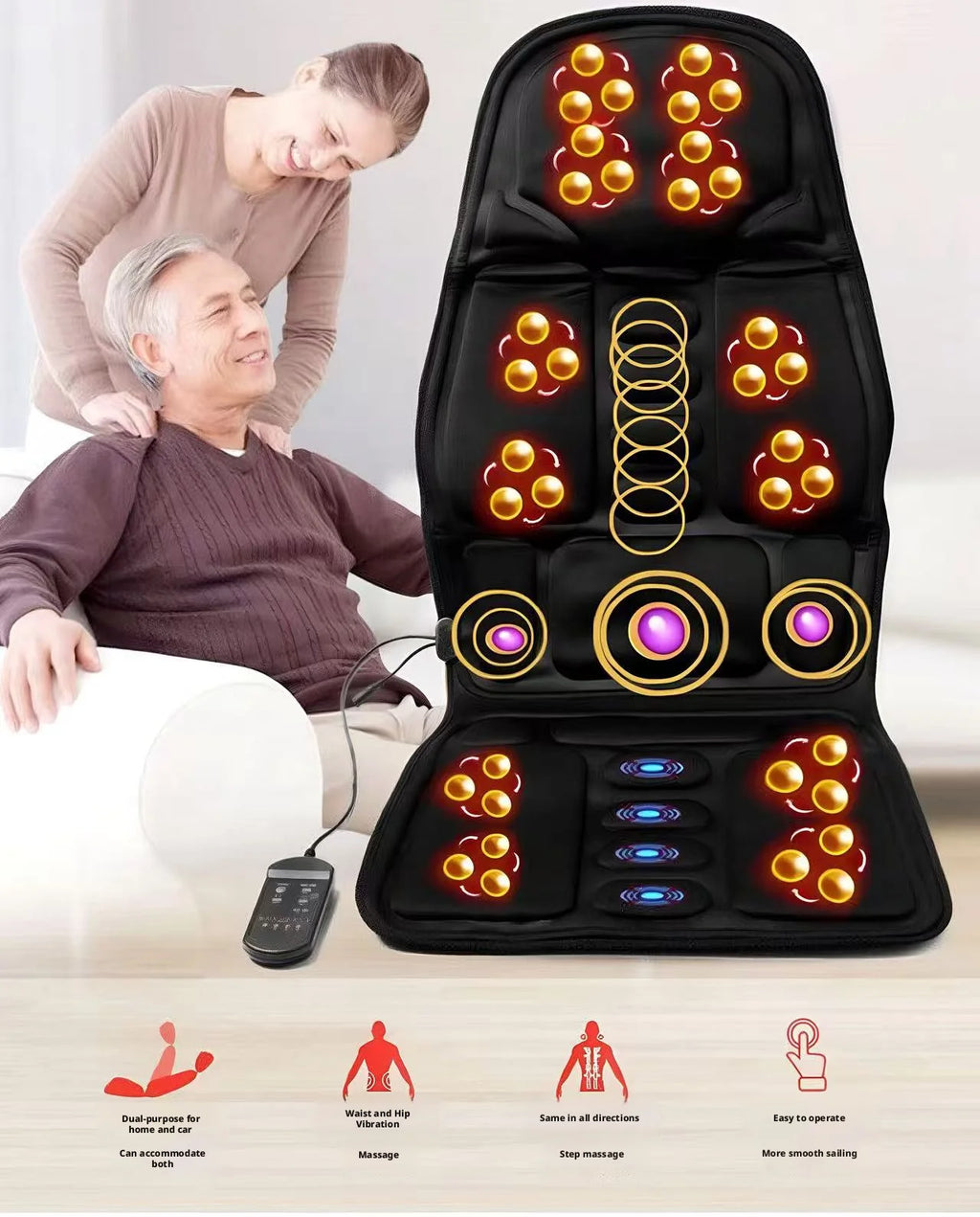 Portable Car Massage Cushion - Heated Deep Tissue Seat Pad Black Massage Cushion Tidesmit