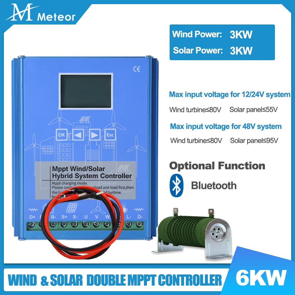 MPPT Wind Solar Hybrid Charge Controller Wind 3000W & Solar 3000W 12/24V/48V Automatic Hybrid Controller With Dump Load Resistor