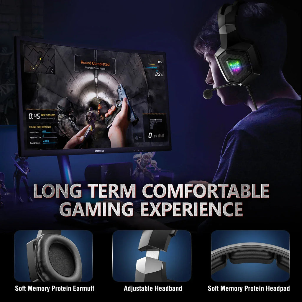 Wired Gaming Headphones With HD Mic and RGB Lights - Tidesmit Tidesmit