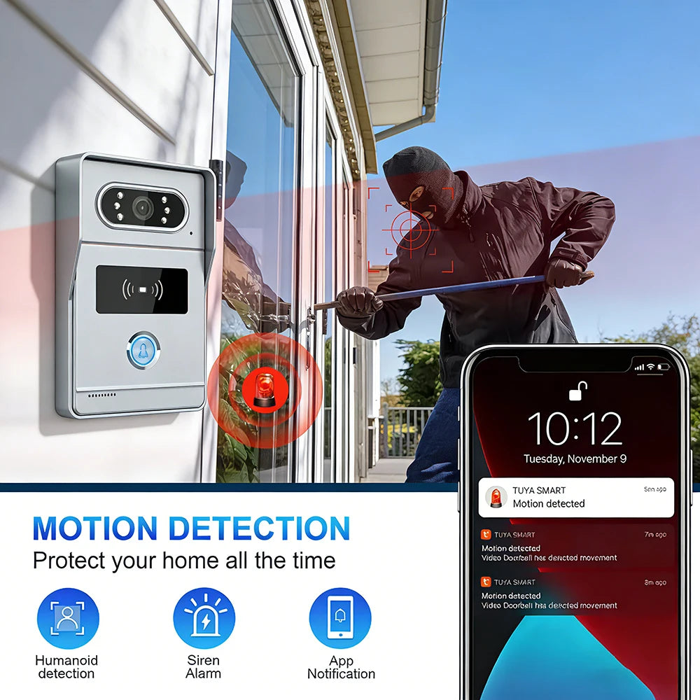 Tuya 7' Touch Screen Smart Video Doorbell System 2-Wire Remote RFID Unlock Night Vision Home Intercom Kit for Villa