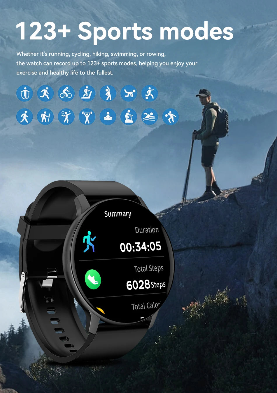 New Smart Watch 1.26" HD Smartwatch for iOS Android Answer/Make Call 100+ Sport Fitness Tracker Heart Rate Monitor Smart Watches