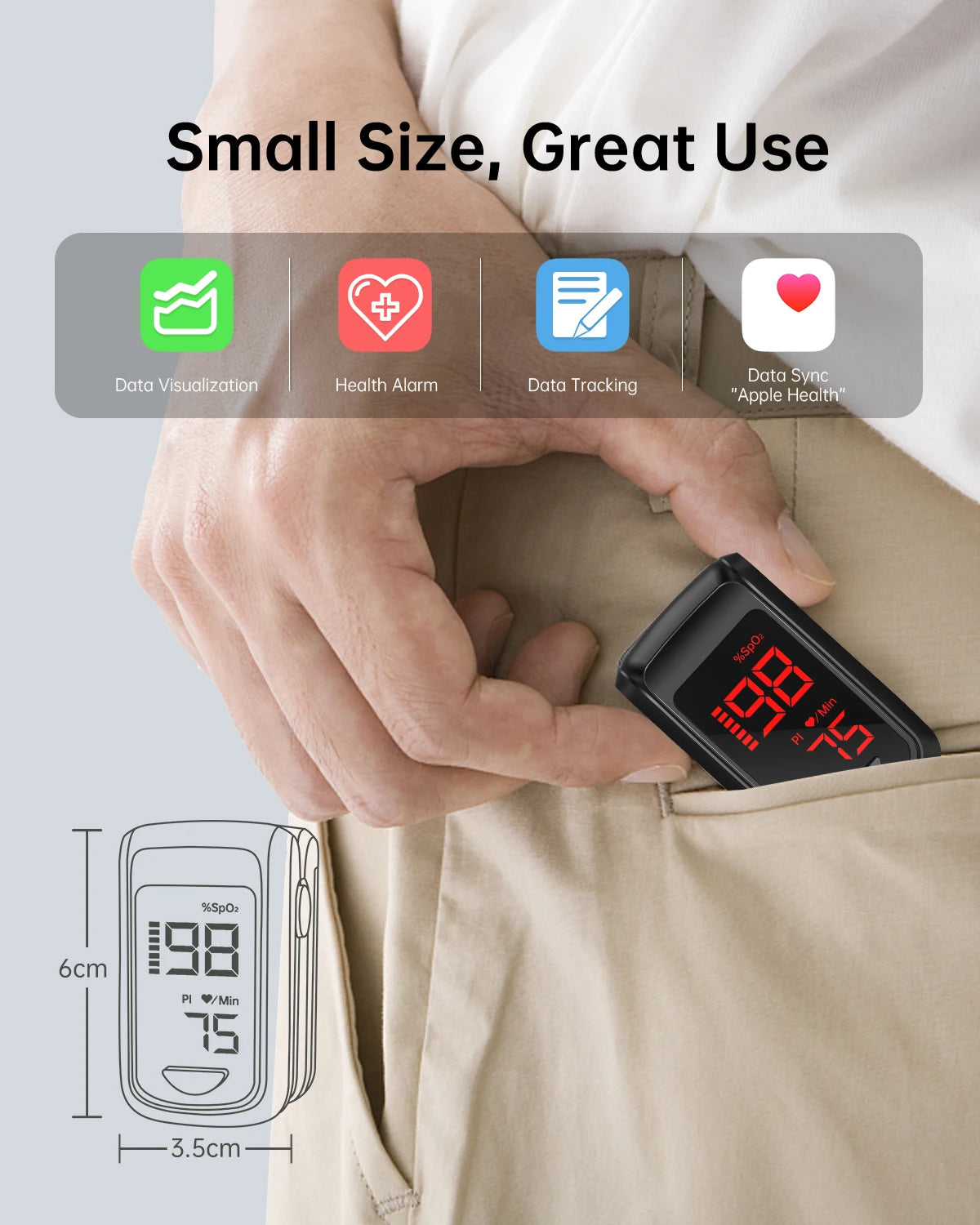 HealthTree Pulse Oximeter APP Control Blood Oxygen Saturation Monitor PI PR Fast Spo2 Heart Rate Monitor Bluetooth Wholesales