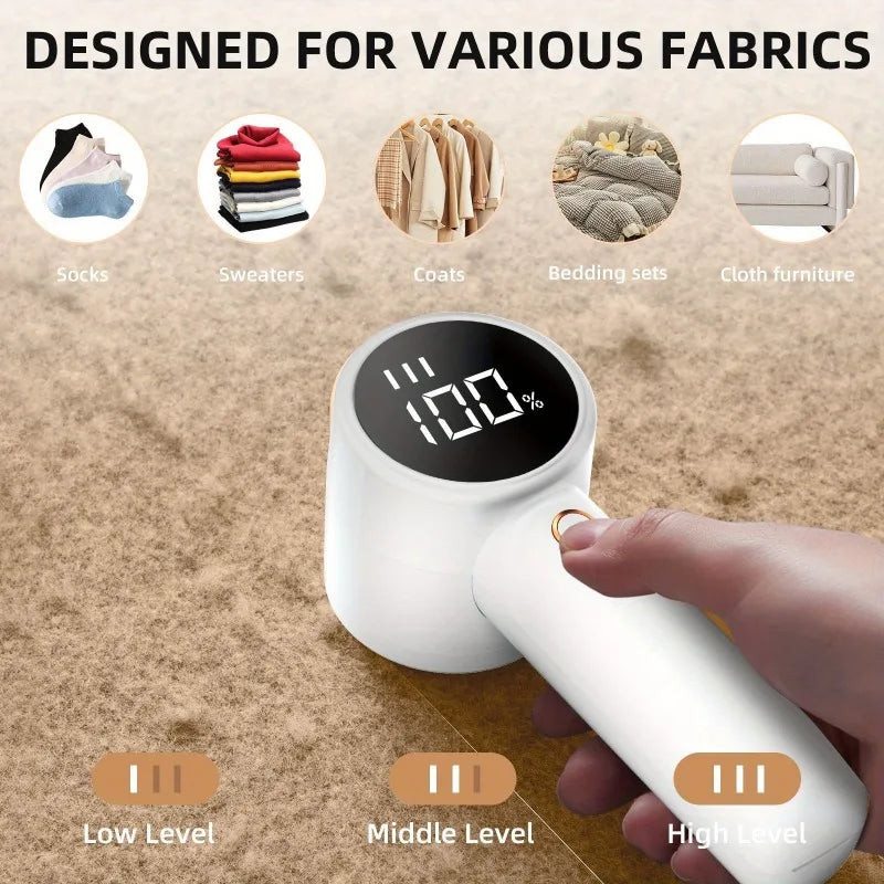 Tidesmit 6-blade USB rechargeable fabric shaver with LED display showing battery status for efficient lint removal