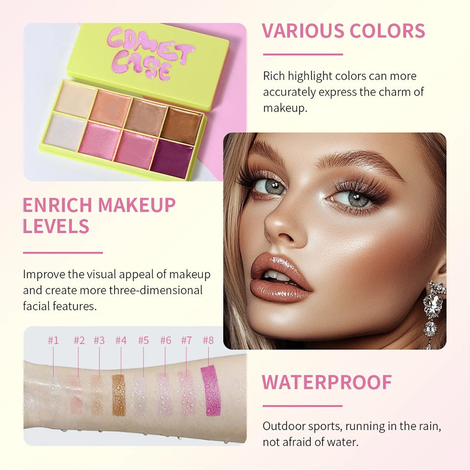 Tidesmit face makeup cream palette with matte and shimmer pink brown nude shades in curved high gloss cement case