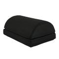 Black ergonomic under desk foot rest with mesh fabric cover, adjustable height foam stool for office and gaming chairs.