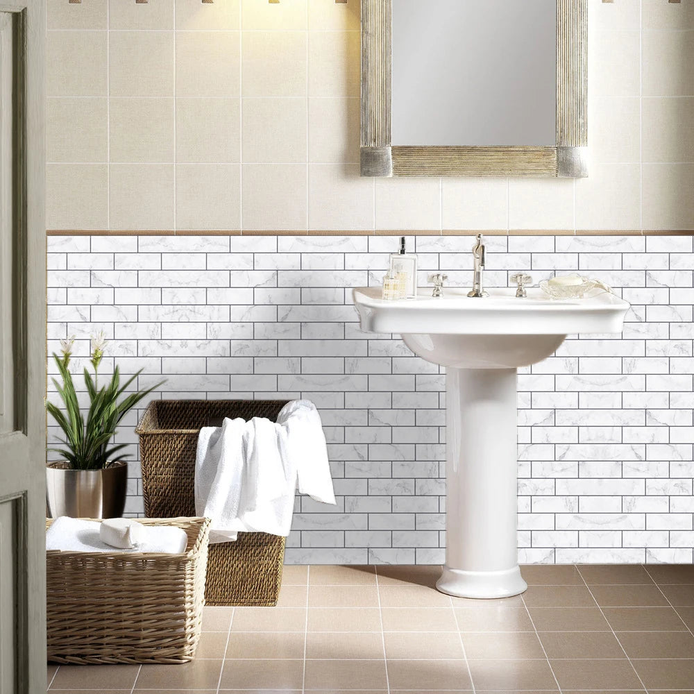 10pcs/set Flat Marble Mosaic Tiles Sticker Transfers Covers For Kitchen Bathroom Tables Peel & Stick Waterproof Art Wall Decals