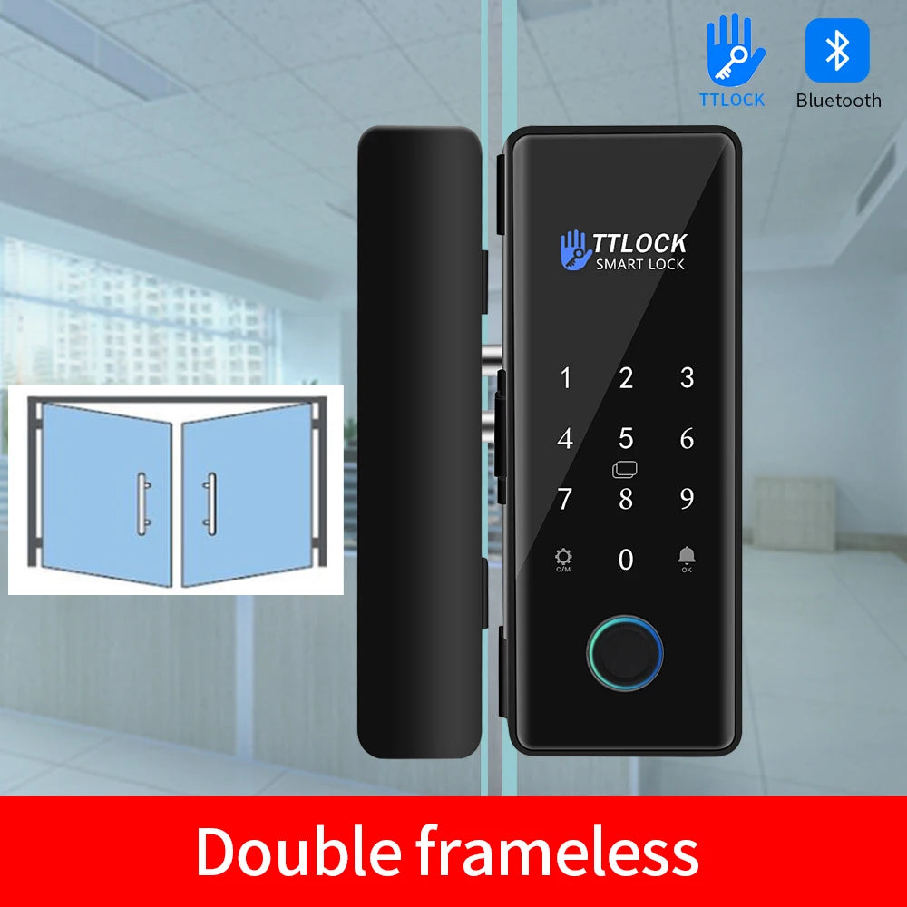 Bluetooth TTLOCK APP Unlock Control Smart Glass Door Lock Electronic Biometric Fingerprint Electric Lock Password 13.56Mhz RFID