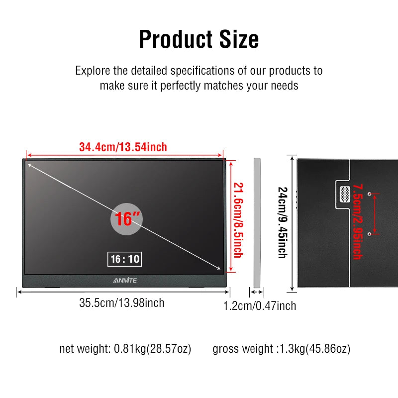 11.6/14/16/18.5 Inch Wireless Projection Monitor Automatic rotation Portable Display for Laptop, Mac and Phone WiFi Projection