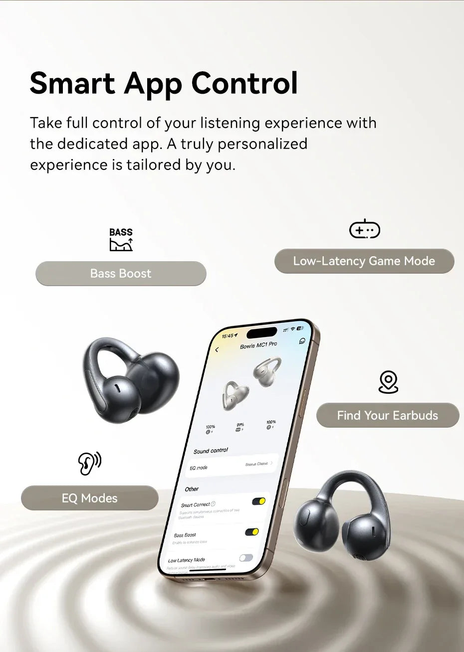 Baseus MC1 Pro Ear Clip Wireless Earphones Bluetooth 6.0 Hi-Res Ultra Open Earbuds earrings 4-Mic ENC Clip on ear buds Headphone Tidesmit
