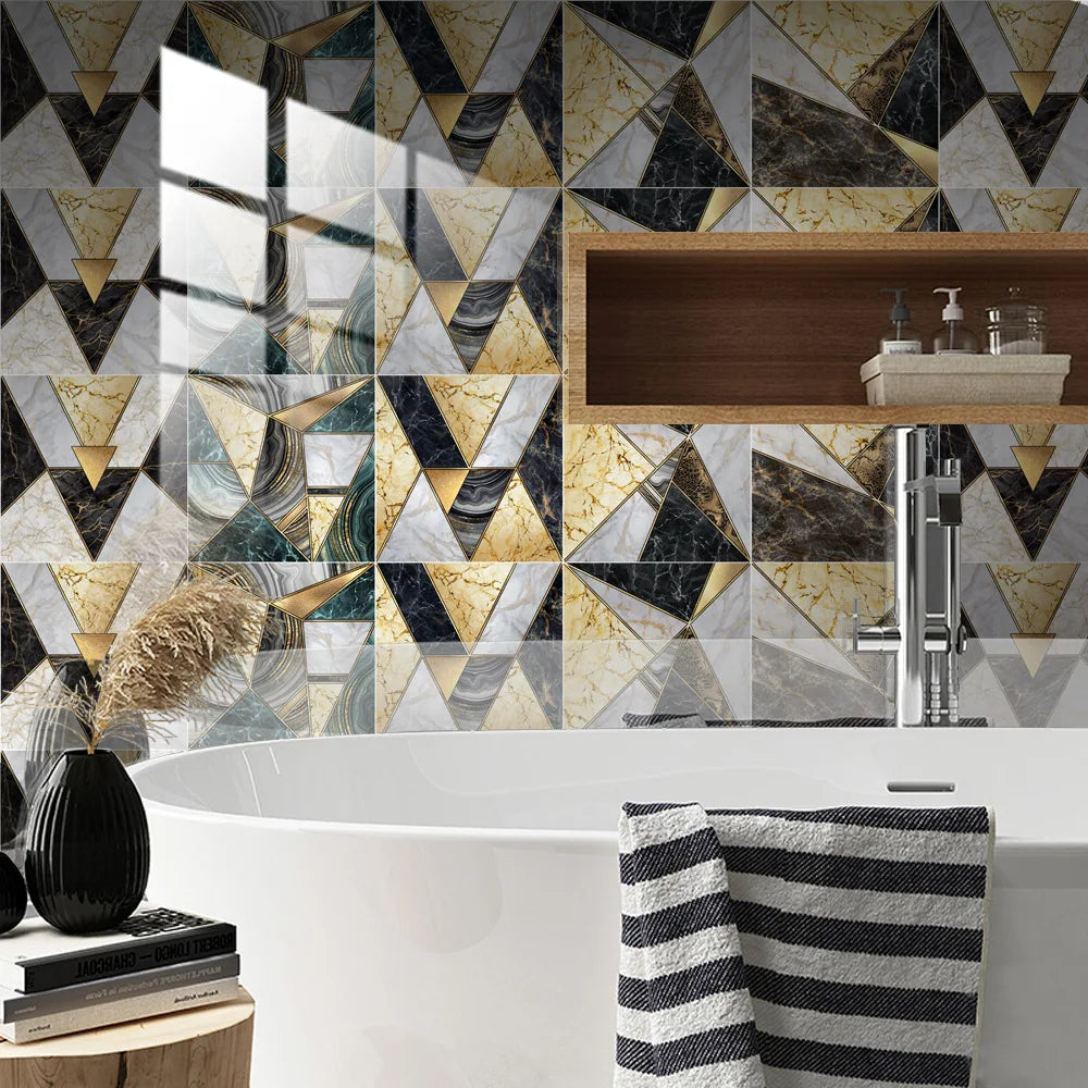 10pcs Crystal Tile Wall Stickers Self-Adhesive Kitchen Tiles PVC Backsplash Stickers Peel and Stick Bathroom Faux Stone Effect