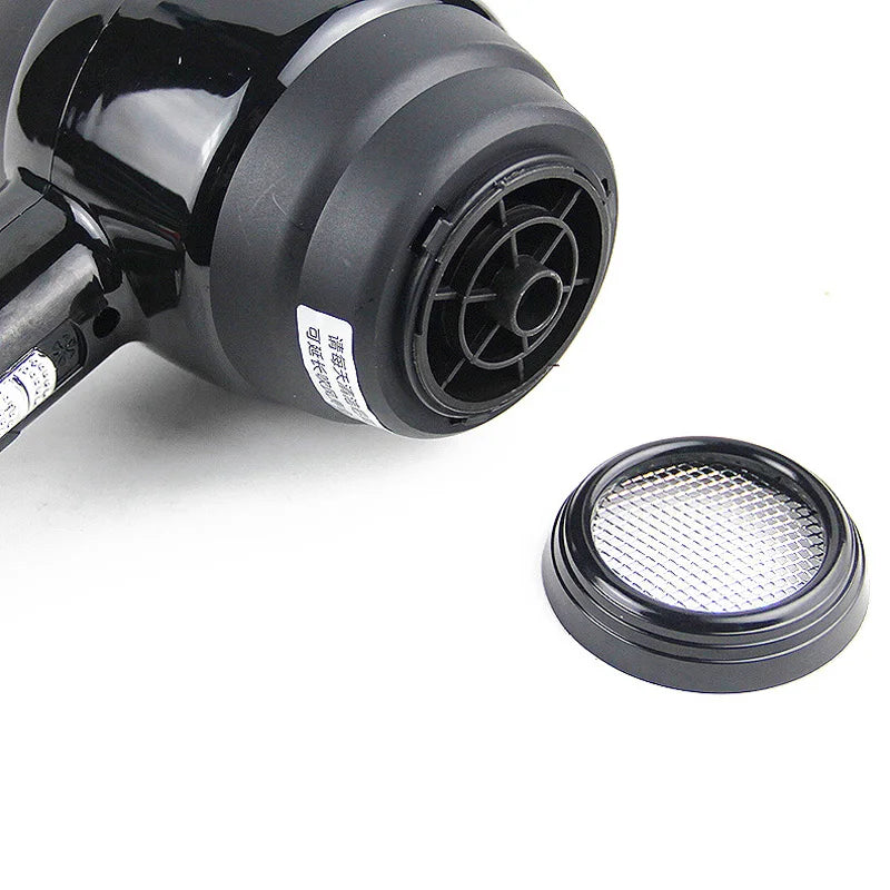 Black professional 2300W hair dryer with detachable air filter screen for easy cleaning and maintenance.