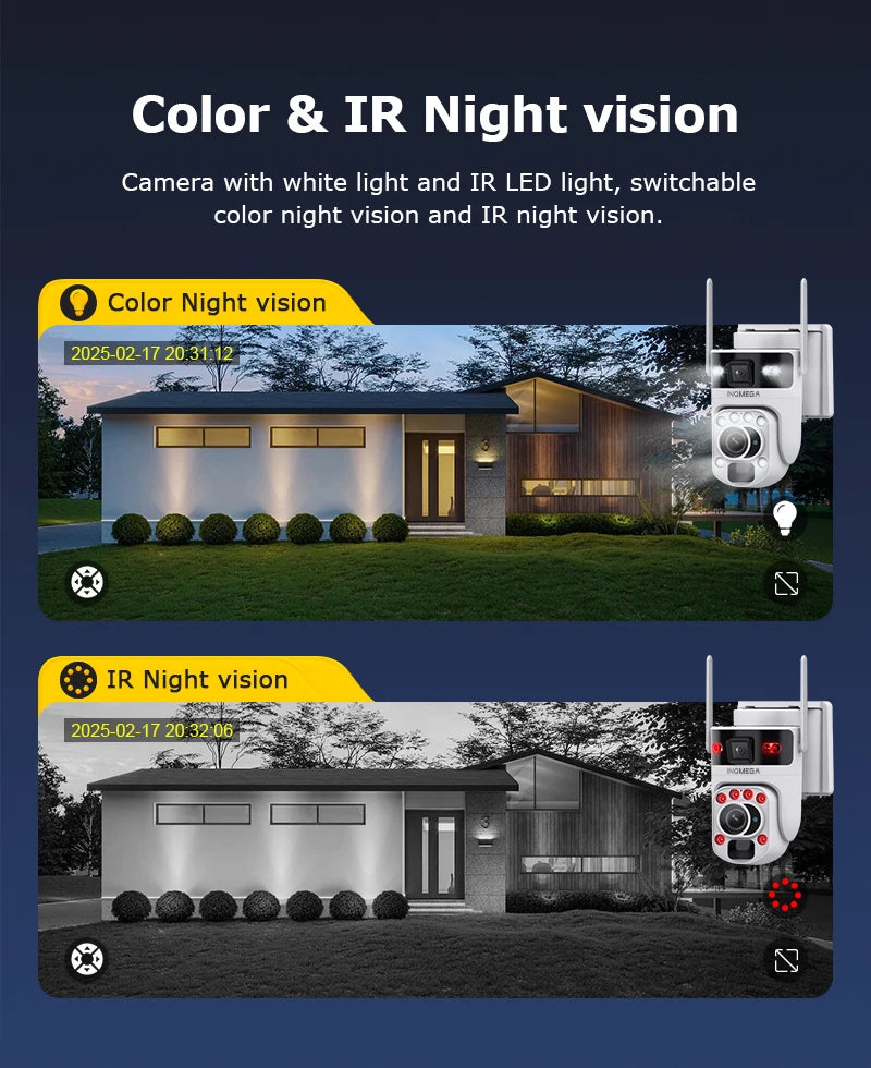INQMEGA 12MP 60X Optical Zoom 4G/WiFi Solar Camera Dual Screen PTZ PIR Detection Auto Tracking CCTV Surveillance Cameras Ubox